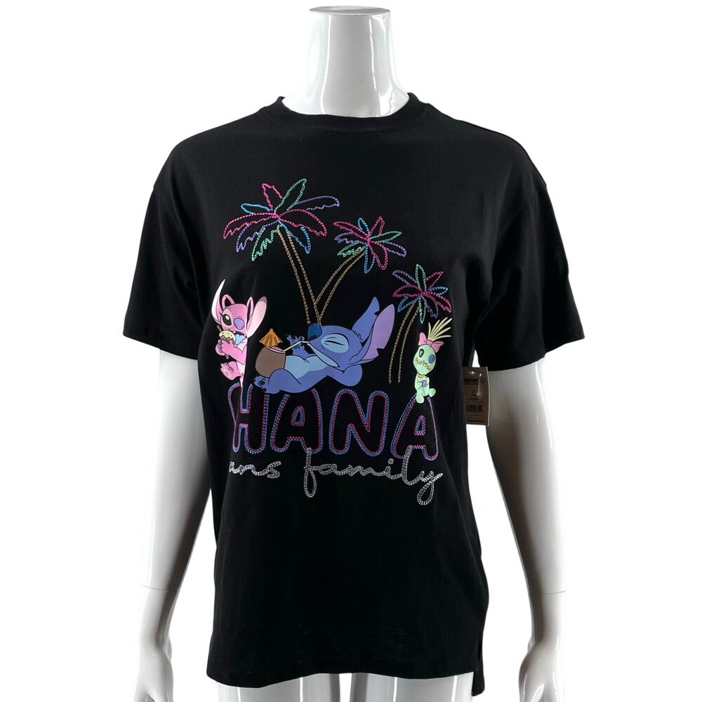 Disney Lilo Stitch Womens T Shirt Top Size Small Black Loose Fit Tee Ohana NEW